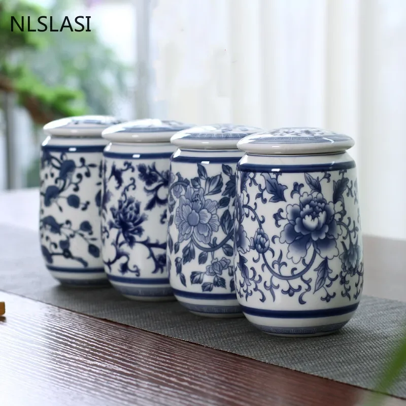 Coffee Tea In Chinese - Caddie à thé en porcelaine bleue